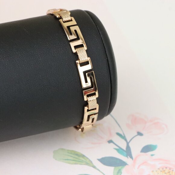 "Elegant Greek Key Design Rose Gold Bracelet in Glossy Finish, XPBL1120 - Picture 3 of 12